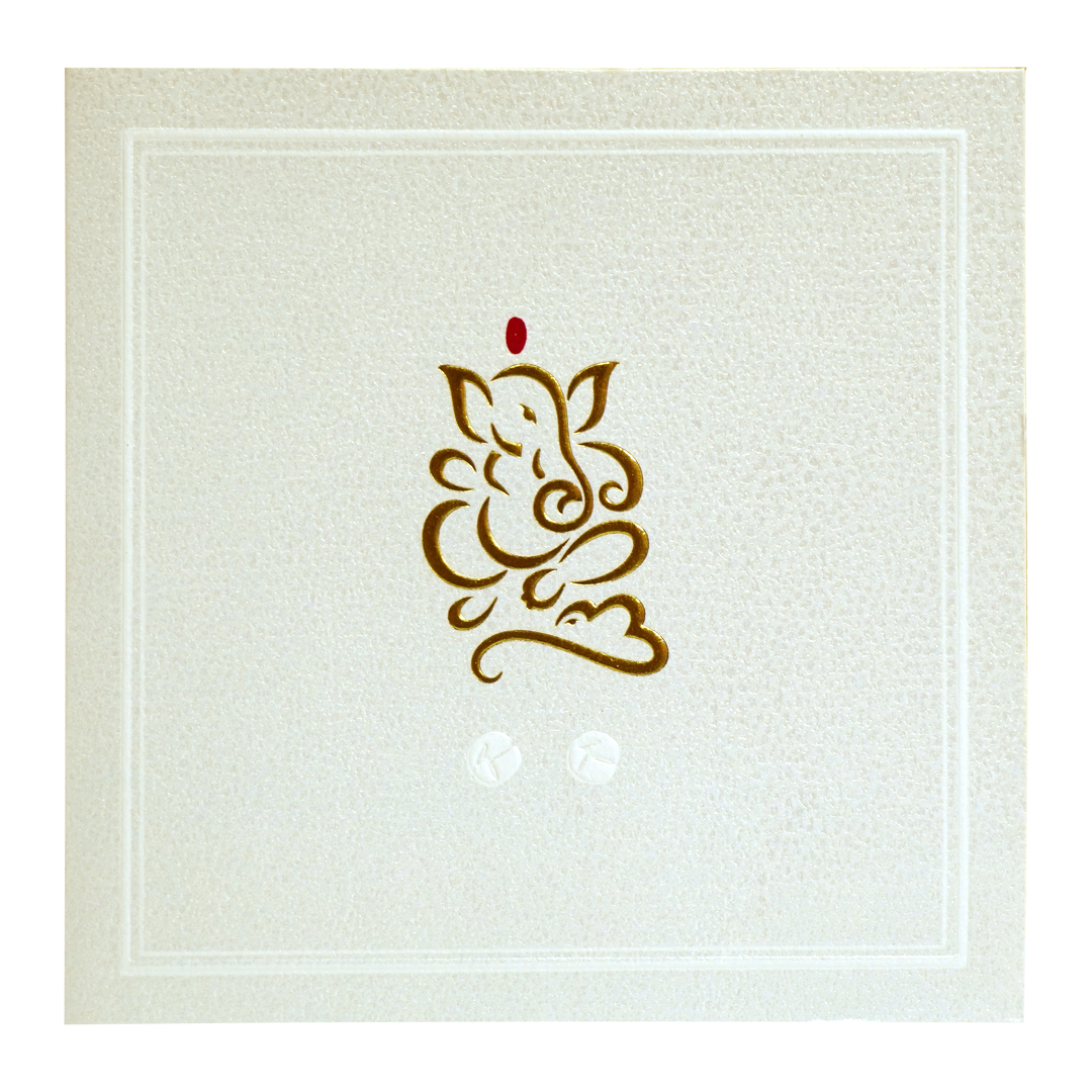 Pearl White Ganesha Wedding Card-KRC30421