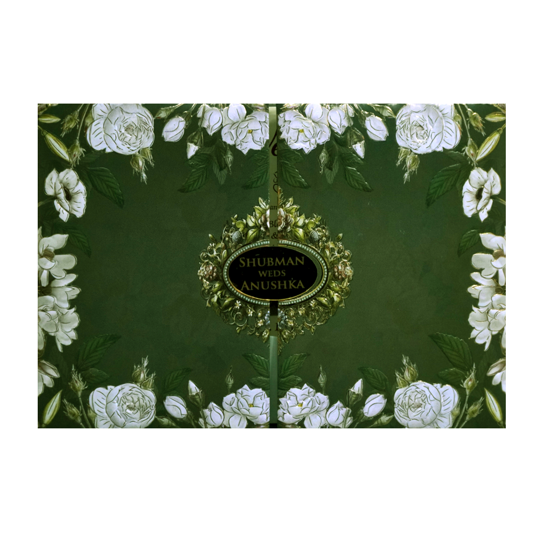 Dark Green Padded Marriage Invitation Card-KRB8230