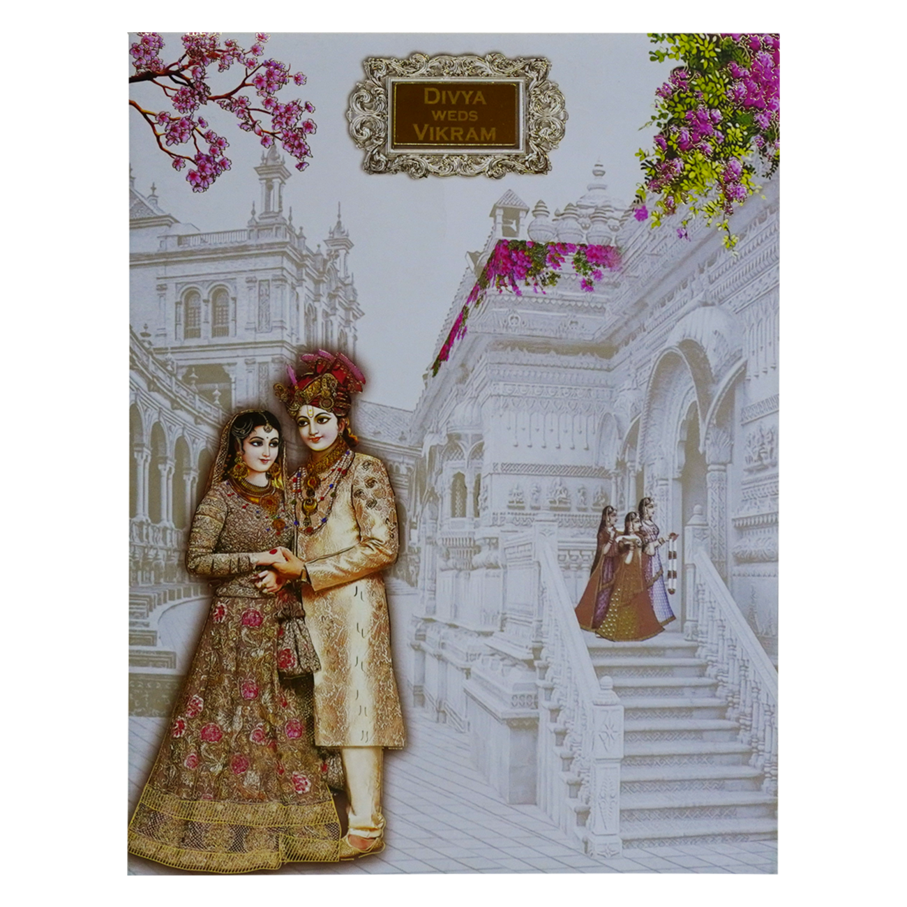 Lavender Floral Bride Groom Wedding Card-KNKJ1131