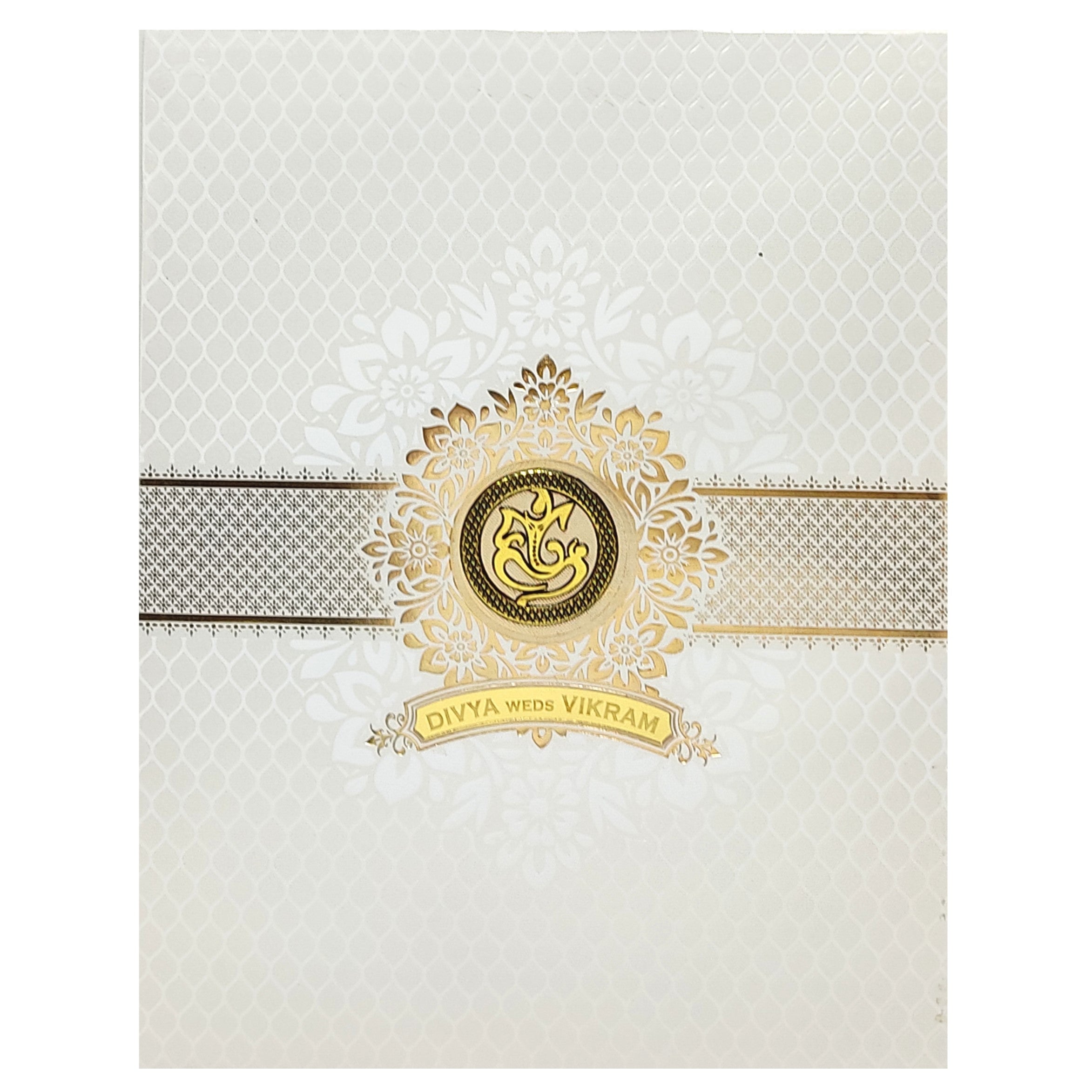 Check out White Textured Floral Band Wedding Card at best price, ✅WhatsApp Support and ✅Express Delivery | King of Cards.