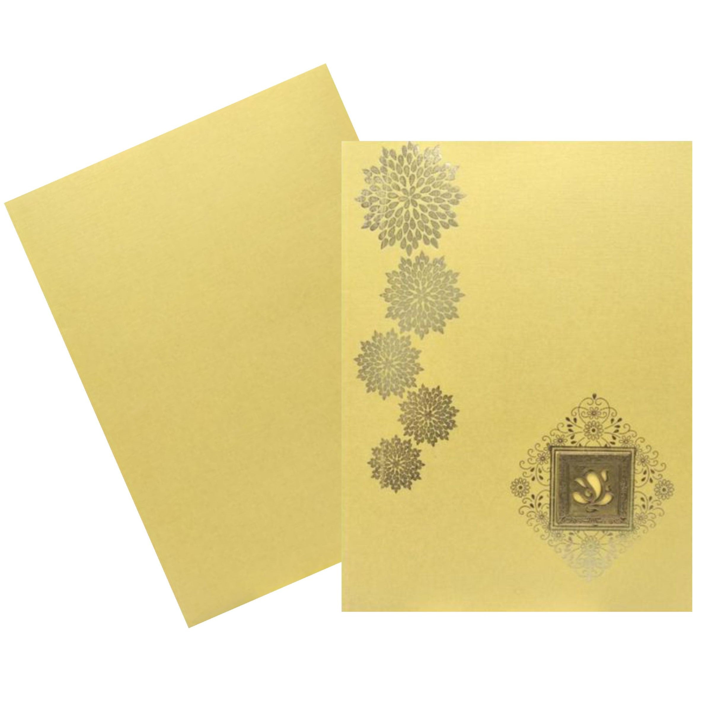 Gold Metallic Floral Gold Foiling With Square Ganesha Invitation-KNK50172-King of Cards
