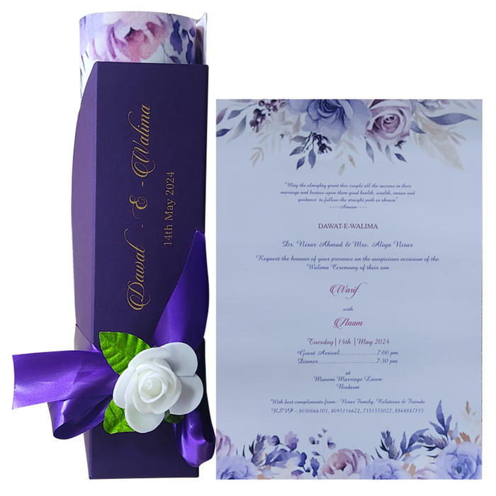 Violet Floral Scroll Invitation Card-King of Cards