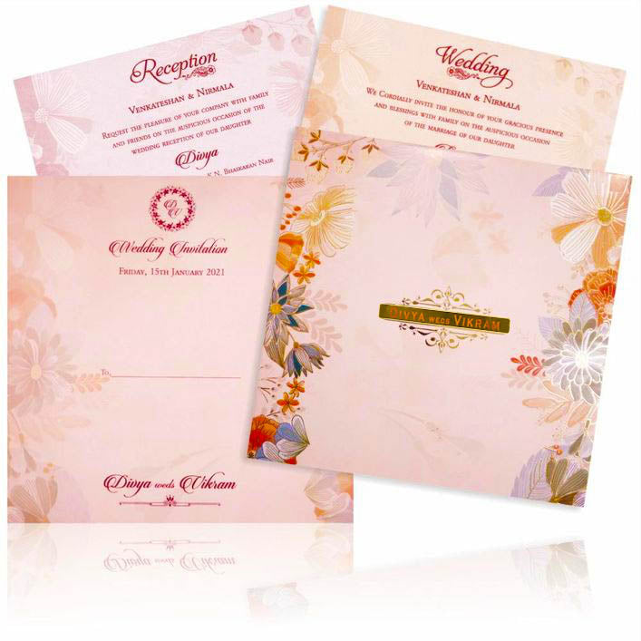 Orange Pastel Floral Padded Invitation Card-KNPO5508O