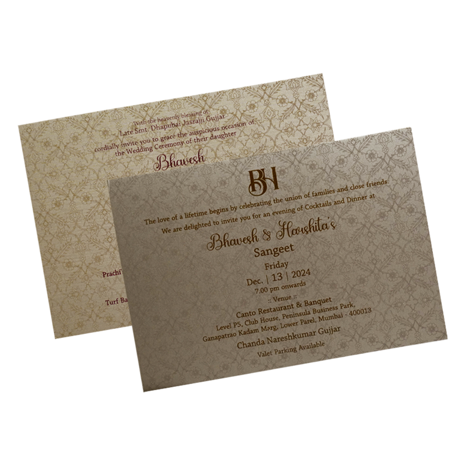 Green Velvet Fabric Invitation-KSI12490