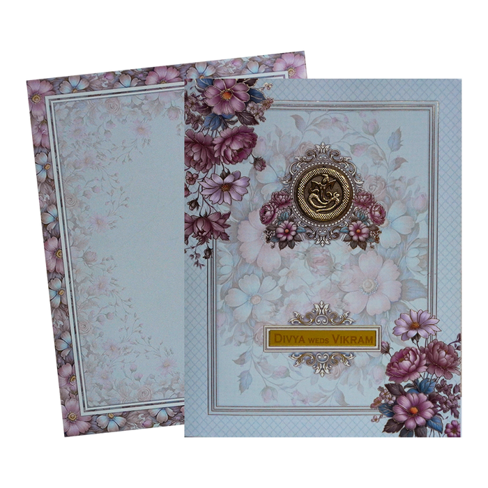 Light Blue Floral Box Wedding Card-King of Cards
