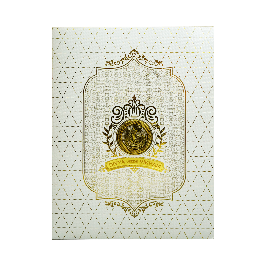 Metallic White Ganesha Wedding Card-KNWT5032