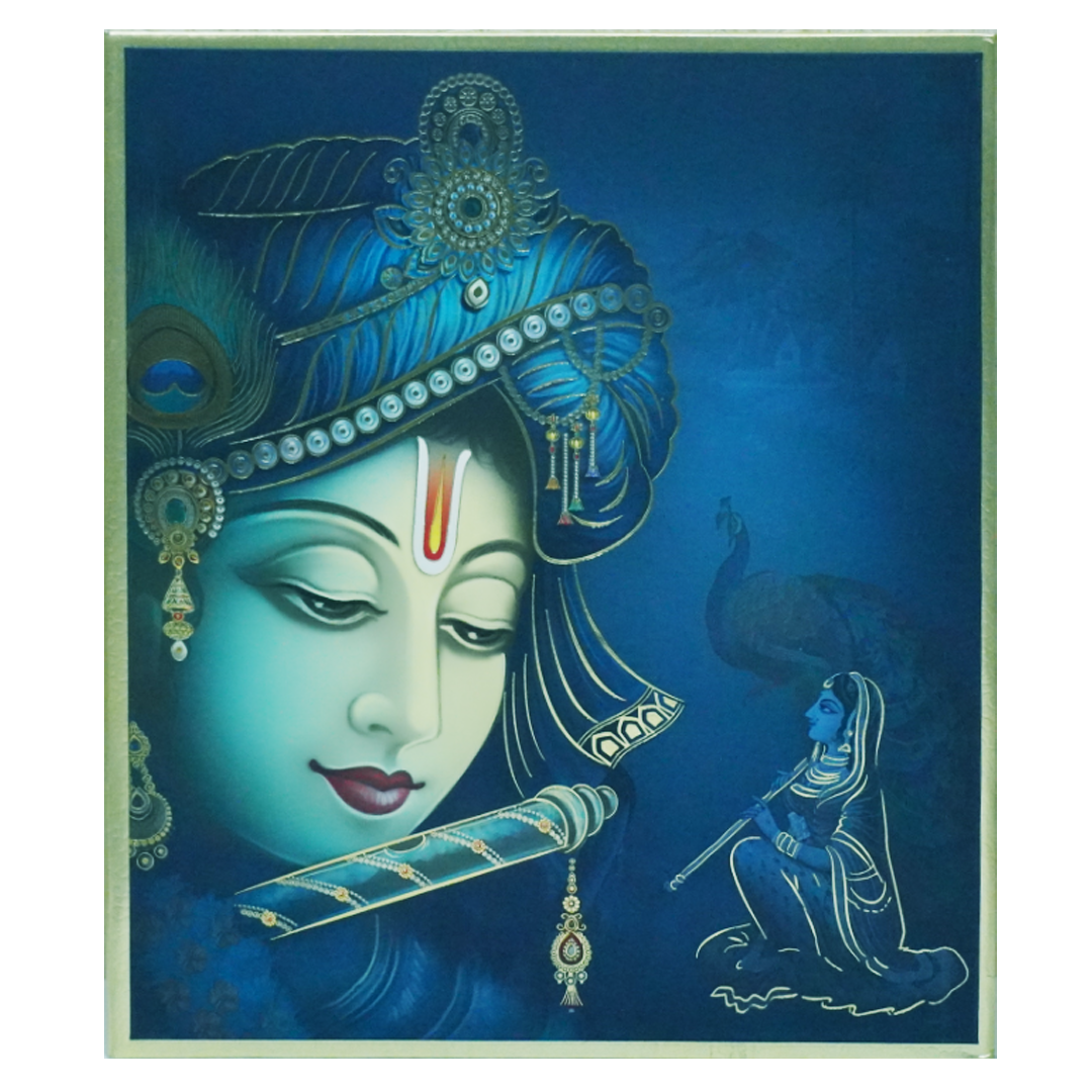 Blue Radhe Krishna Padded Wedding Invitation-King of Cards