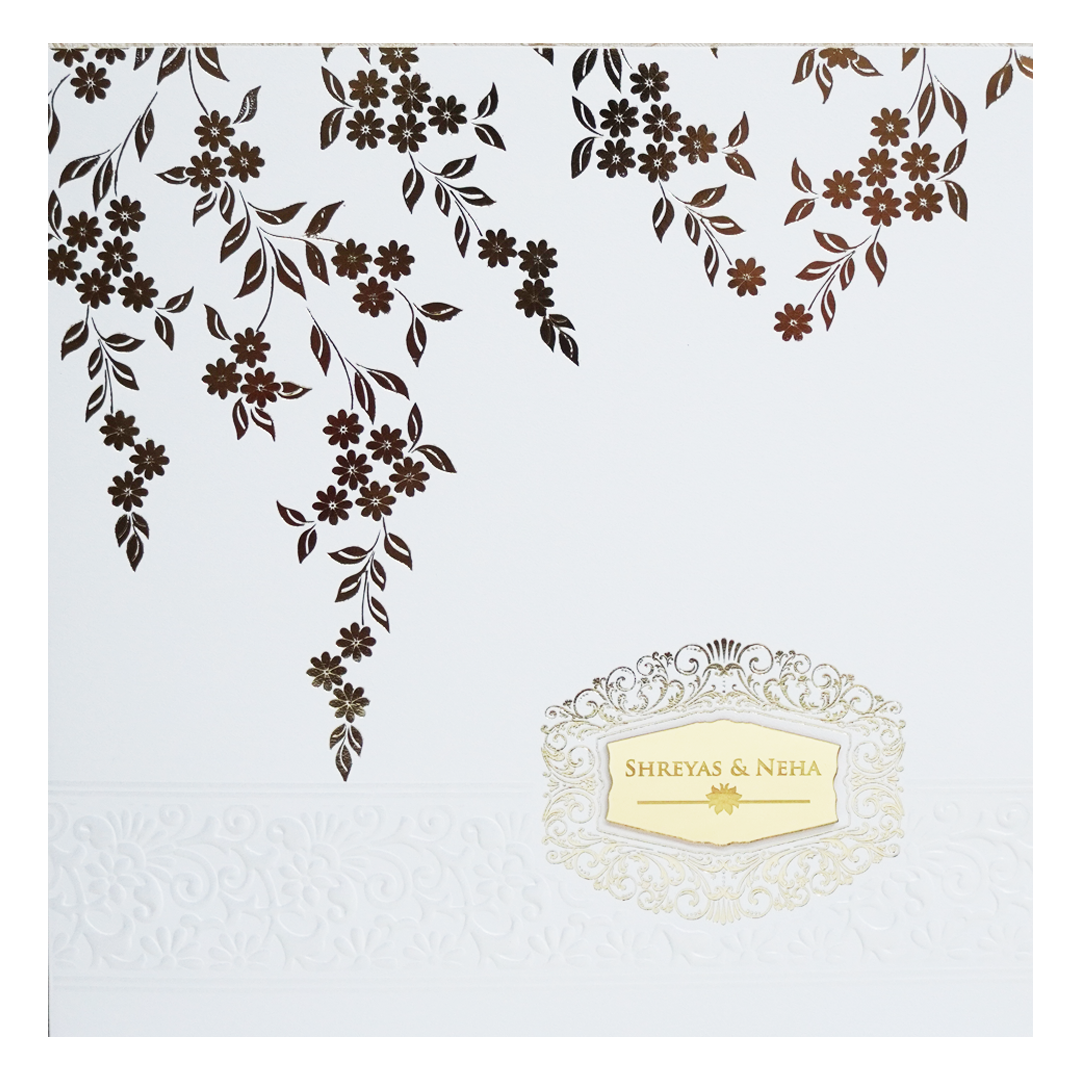 White Embossed Design Wedding Invitation Card-KPR05040