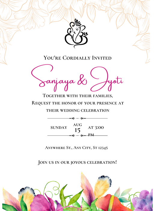 White Floral Hindu Wedding Invitation-AAHIN019