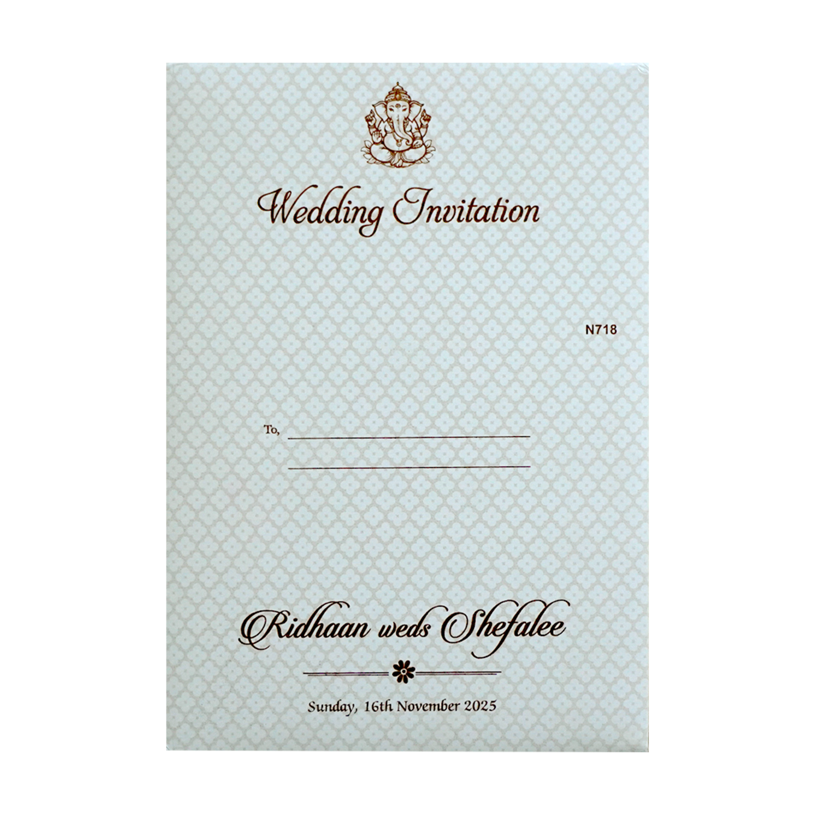 White Quilted Floral Ganesh Wedding Card - KVN07180