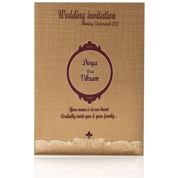 Brown Gold Metallic Invitation Card With A Floral Touch-KNCM25NG-King of Cards