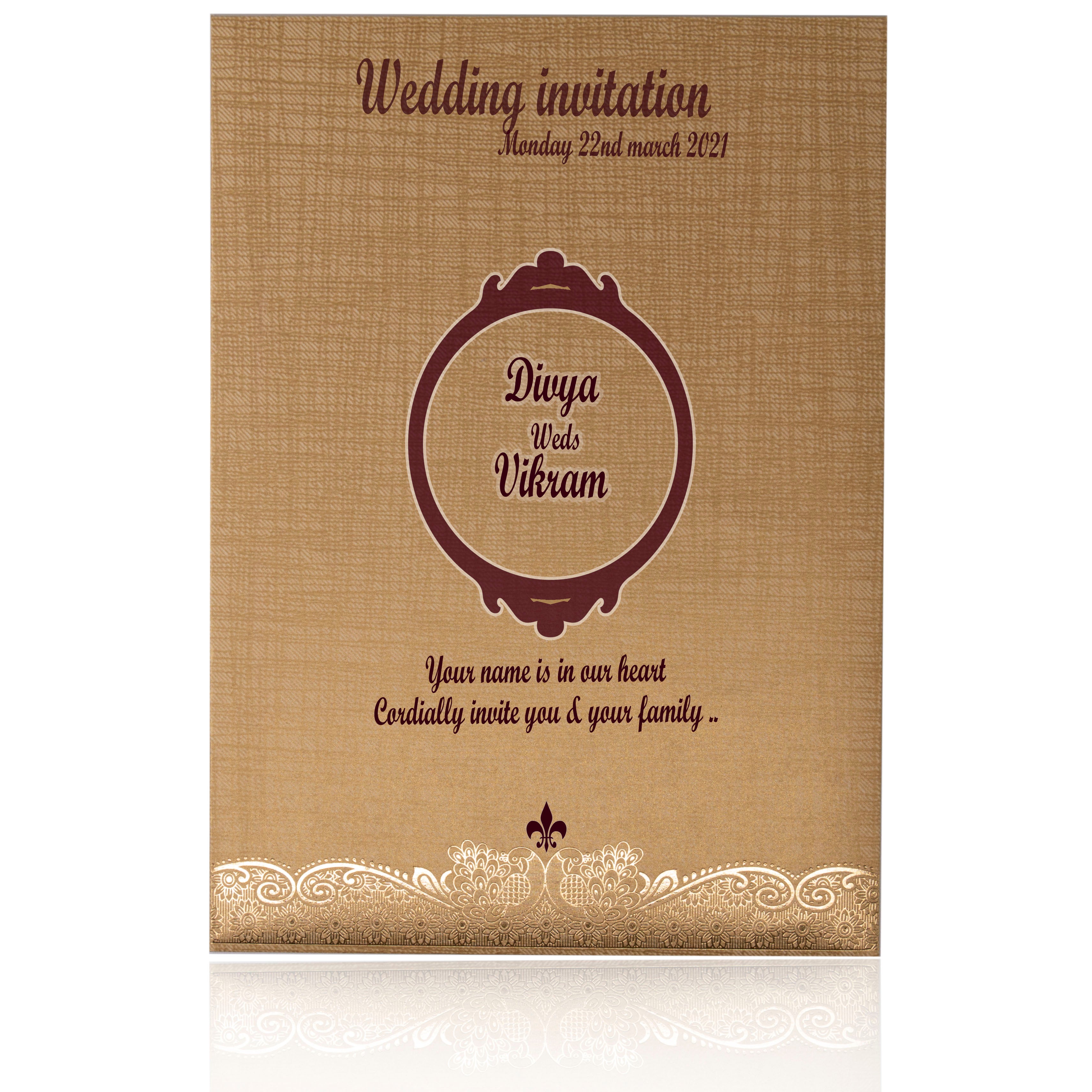 Brown Gold Metallic Invitation Card With A Floral Touch-KNCM25NG-King of Cards