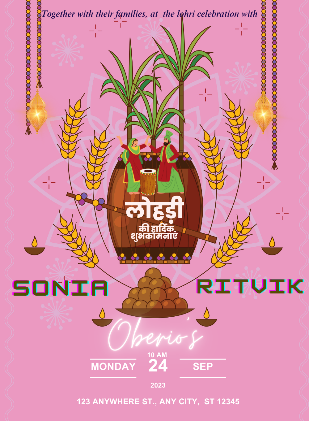 Amber Glow Lohri Celebration Invitation-King of Cards