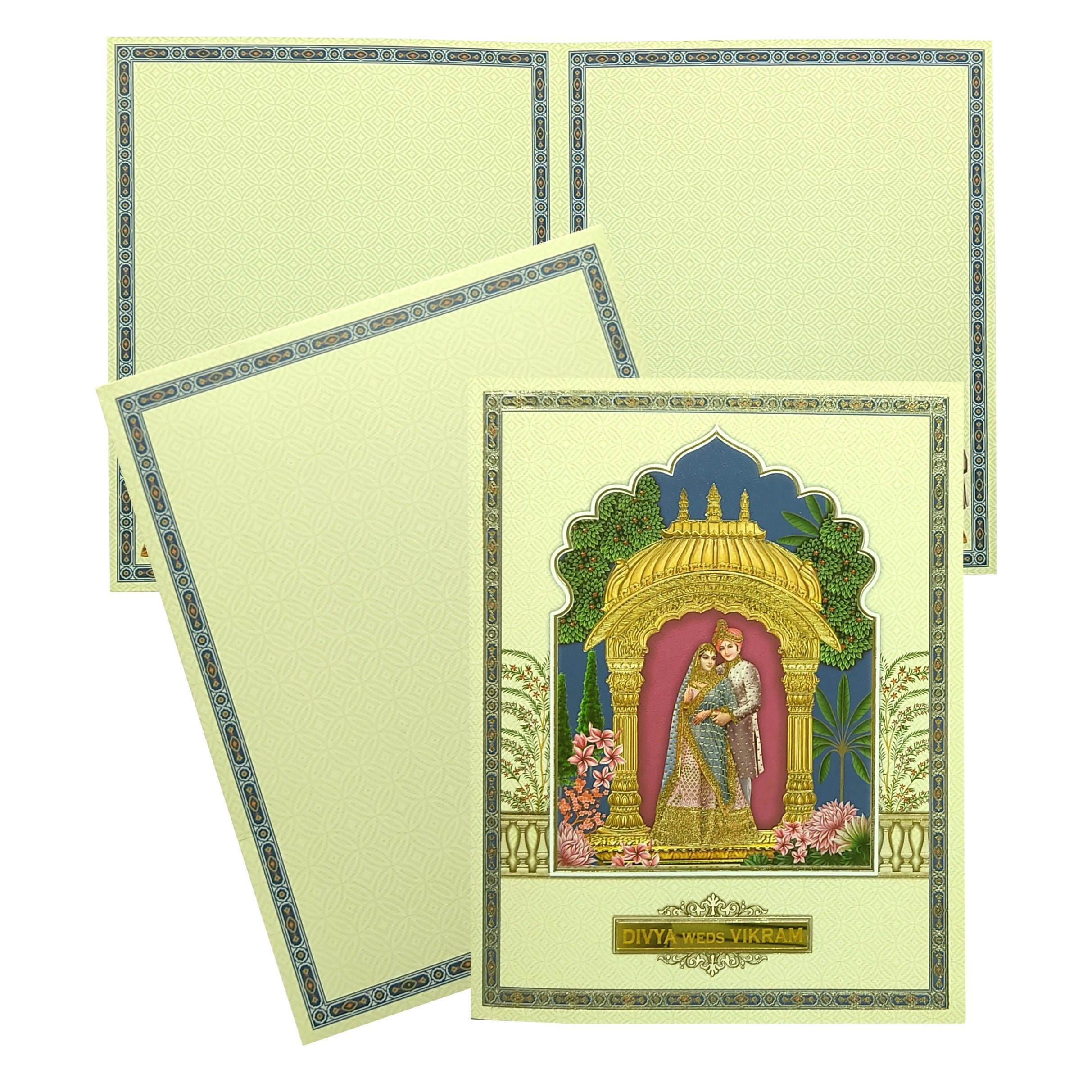 Cream Traditional Bride Groom Invitation Card-KNKN6301