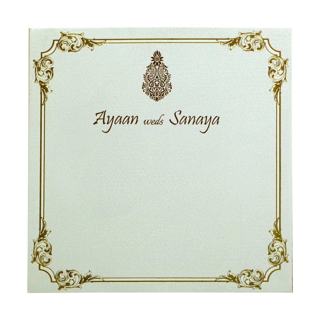 Pearl White Gold Floral Box Invitation Card-KRC30240