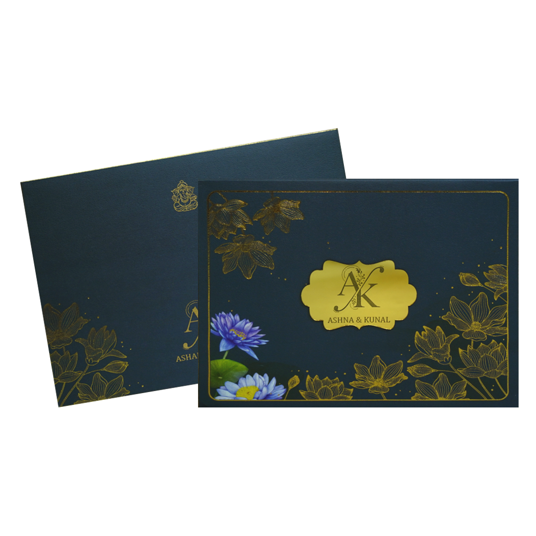 Blue Floral Wedding Card Design-KBM04600