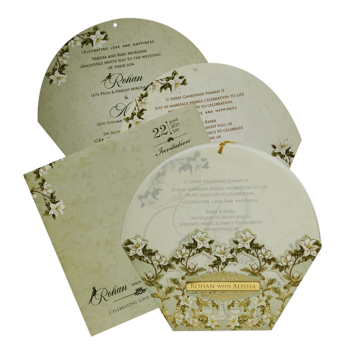 Green Floral Laser Cut Marriage Card-King of Cards