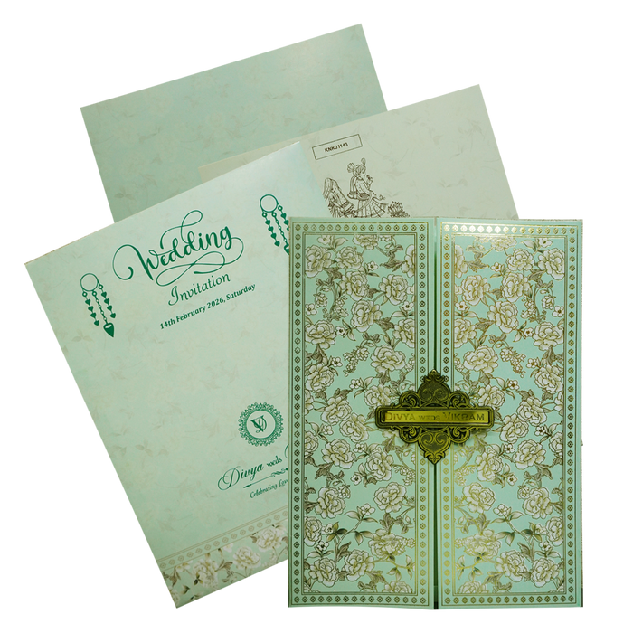 Pastel Green Floral Door-Style Invitation Card-King of Cards