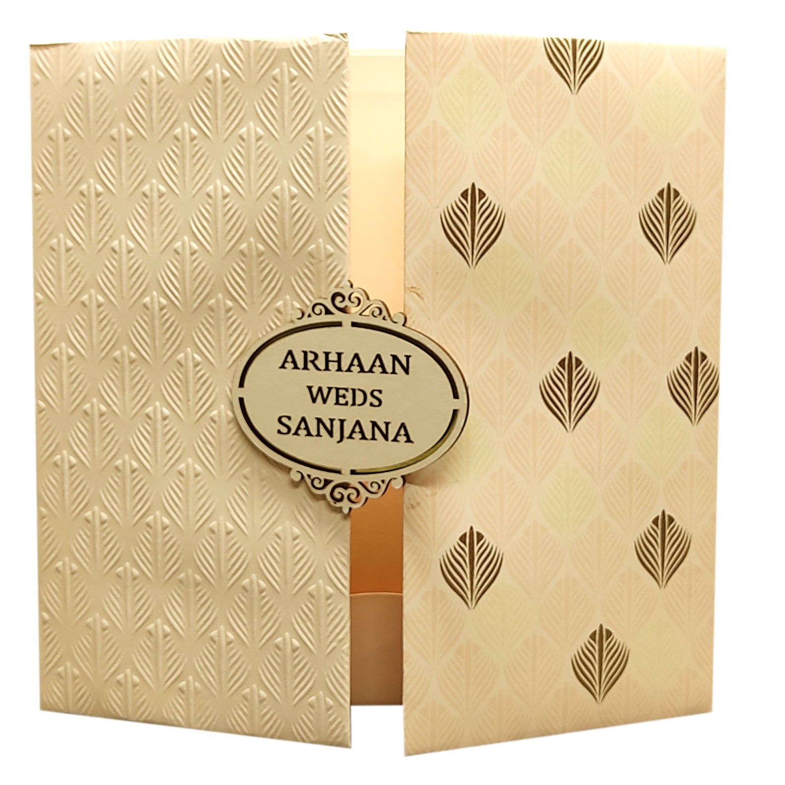 Peach Embossed Padded Invitation Card-KRC27421