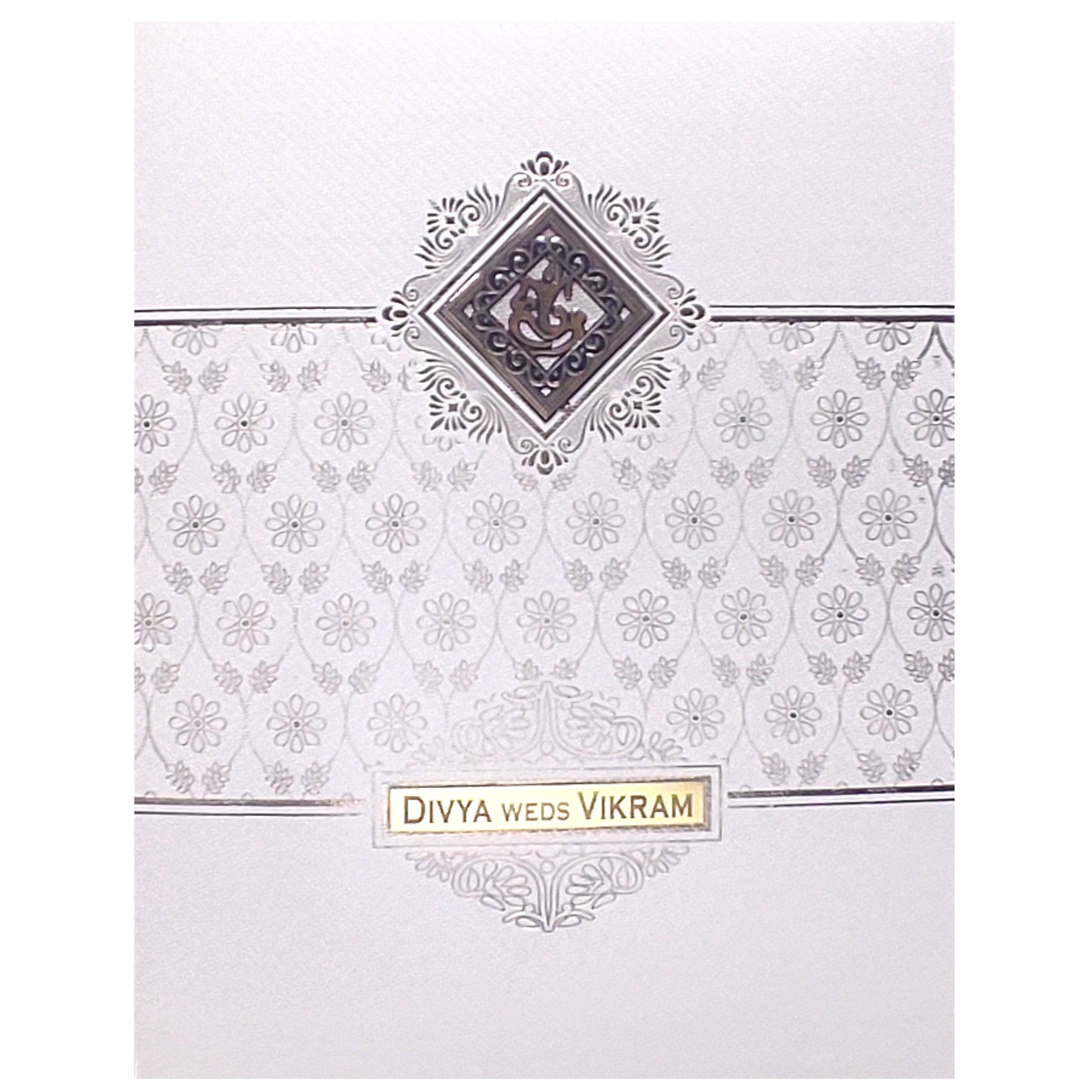White Ganesha Floral Invitation Card-KNTW4401