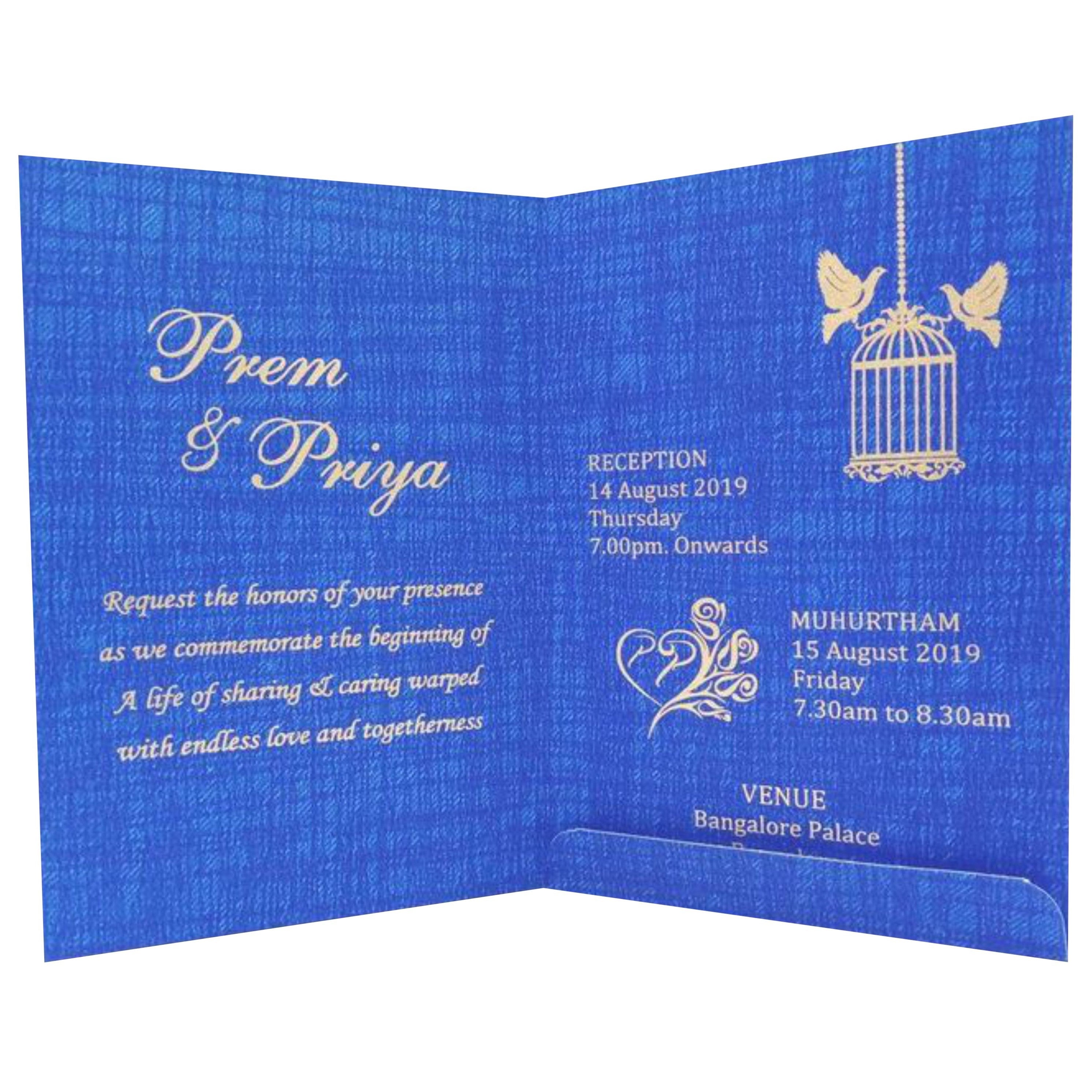 Lovely Bird Cage With Blue Shading Personal Wedding Card - KNKP001B-King of Cards