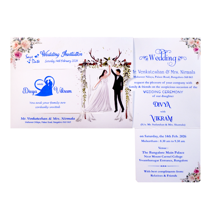 White Floral Slide Wedding Card-King of Cards