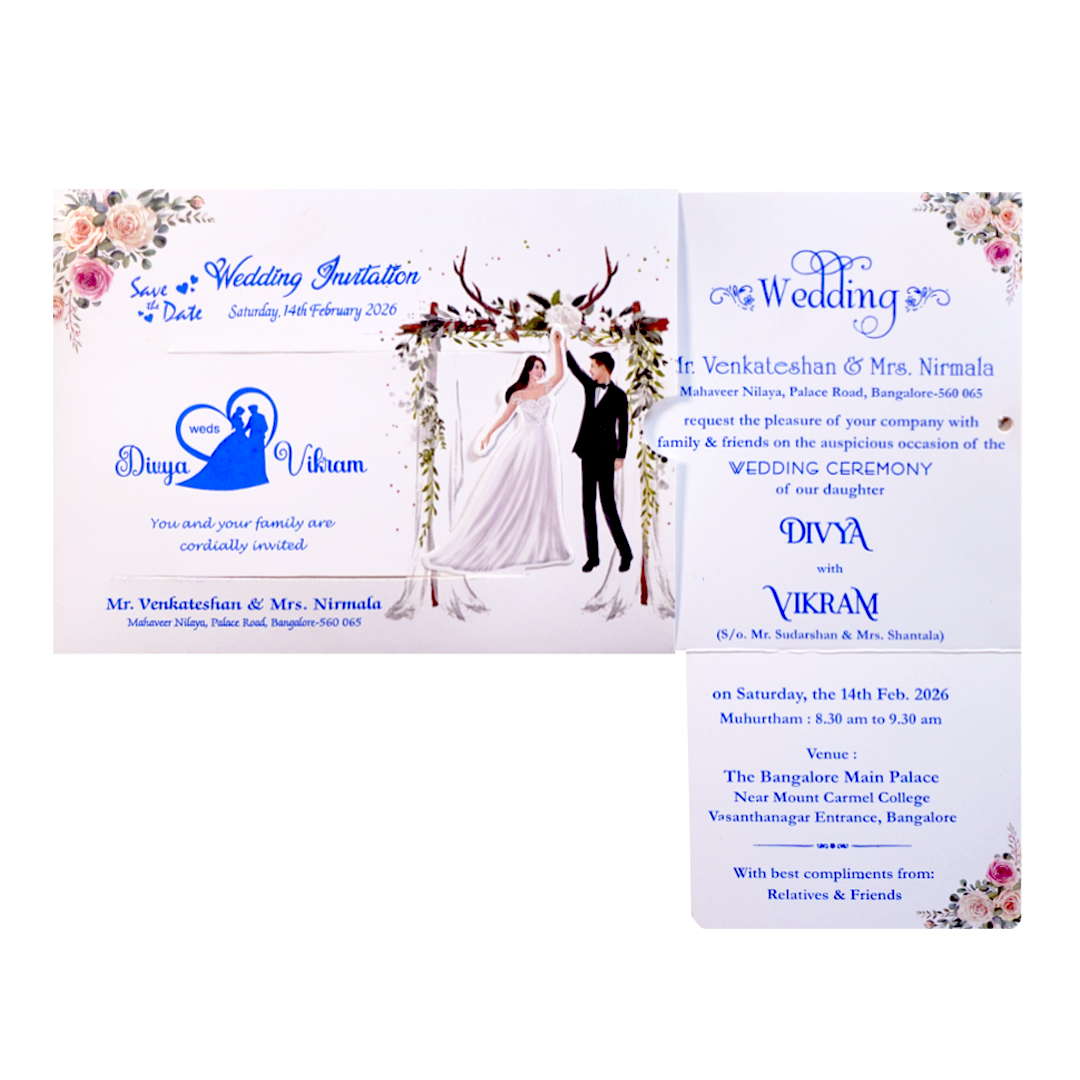 White Floral Slide Wedding Card-KNKSP754