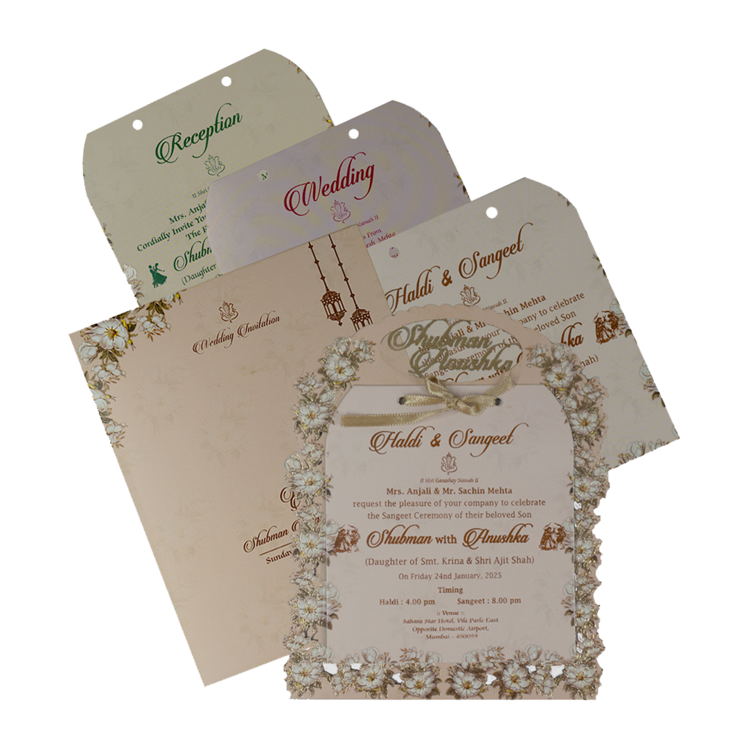 Your dream invitation is just a click away! Get Cream Floral Laser Cut MDF Invitation Card.Shop now! ?WhatsApp Support ?Express Delivery