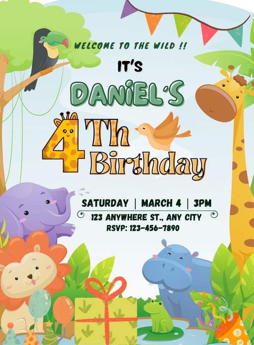 Blue Elephant Animals Invitation-AAANI005