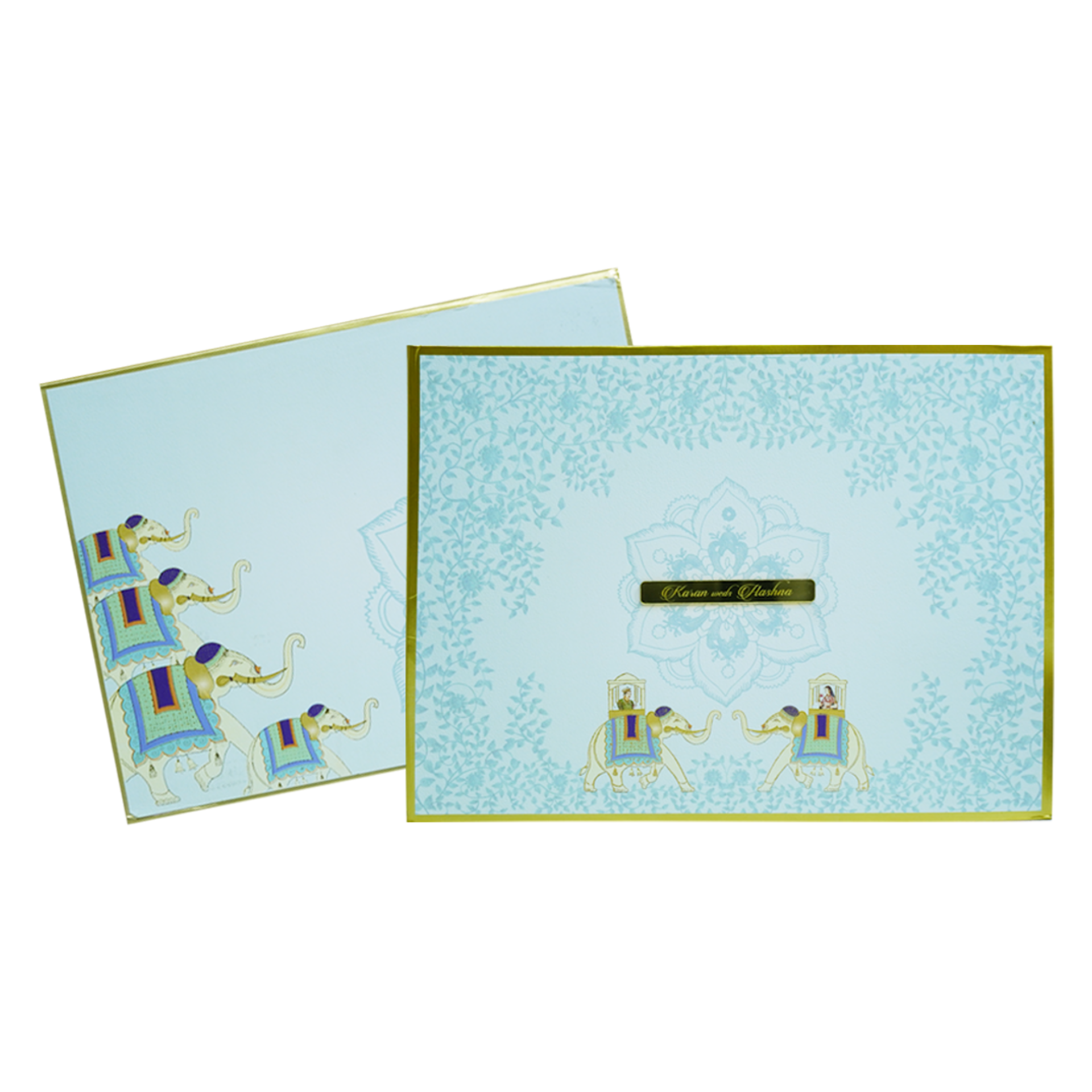 Blue Elephant Floral Wedding Invitation Card-Kbm04820