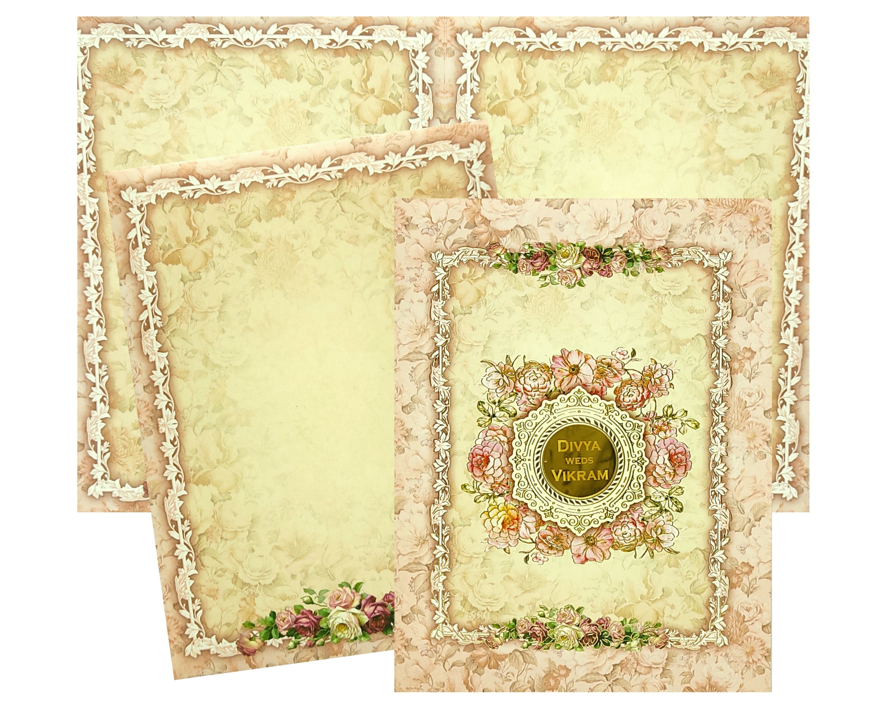 Pastel Pink Classic Floral In Offset Print With Designer Name Plate-KNKC4046