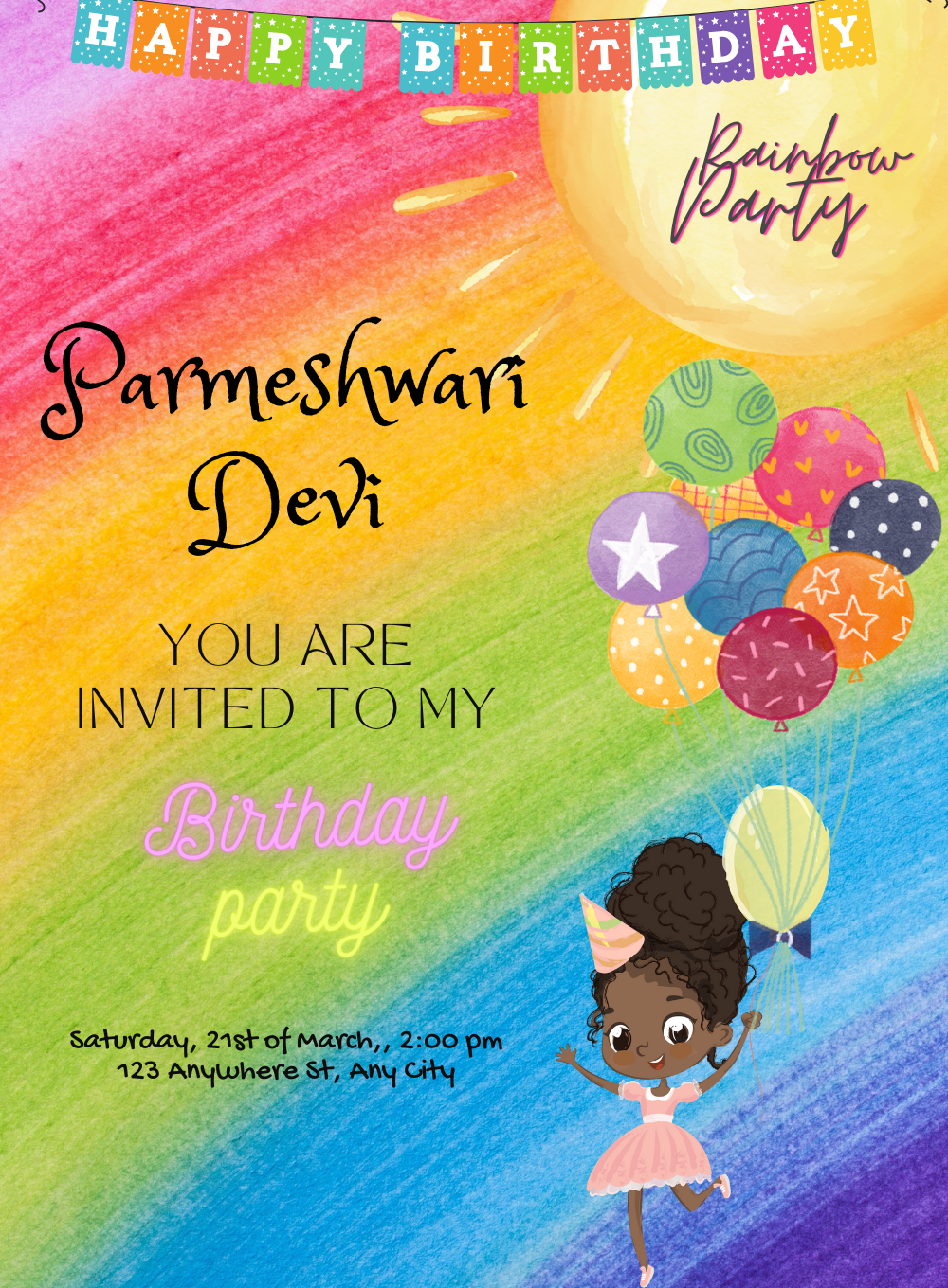 Balloon Girl Rainbow Invitation-King of Cards