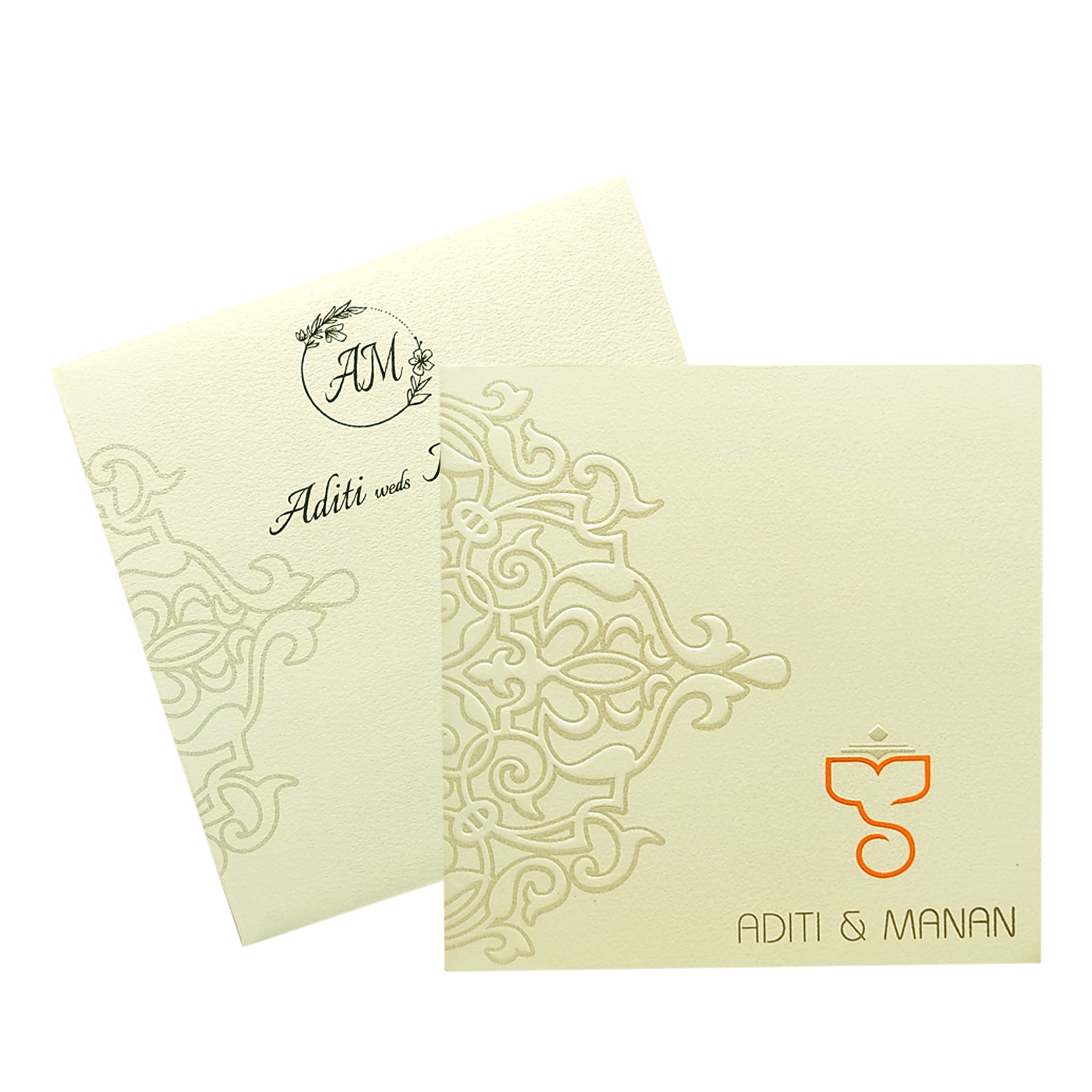 White Embossed Box Invitation Card-KRC29272