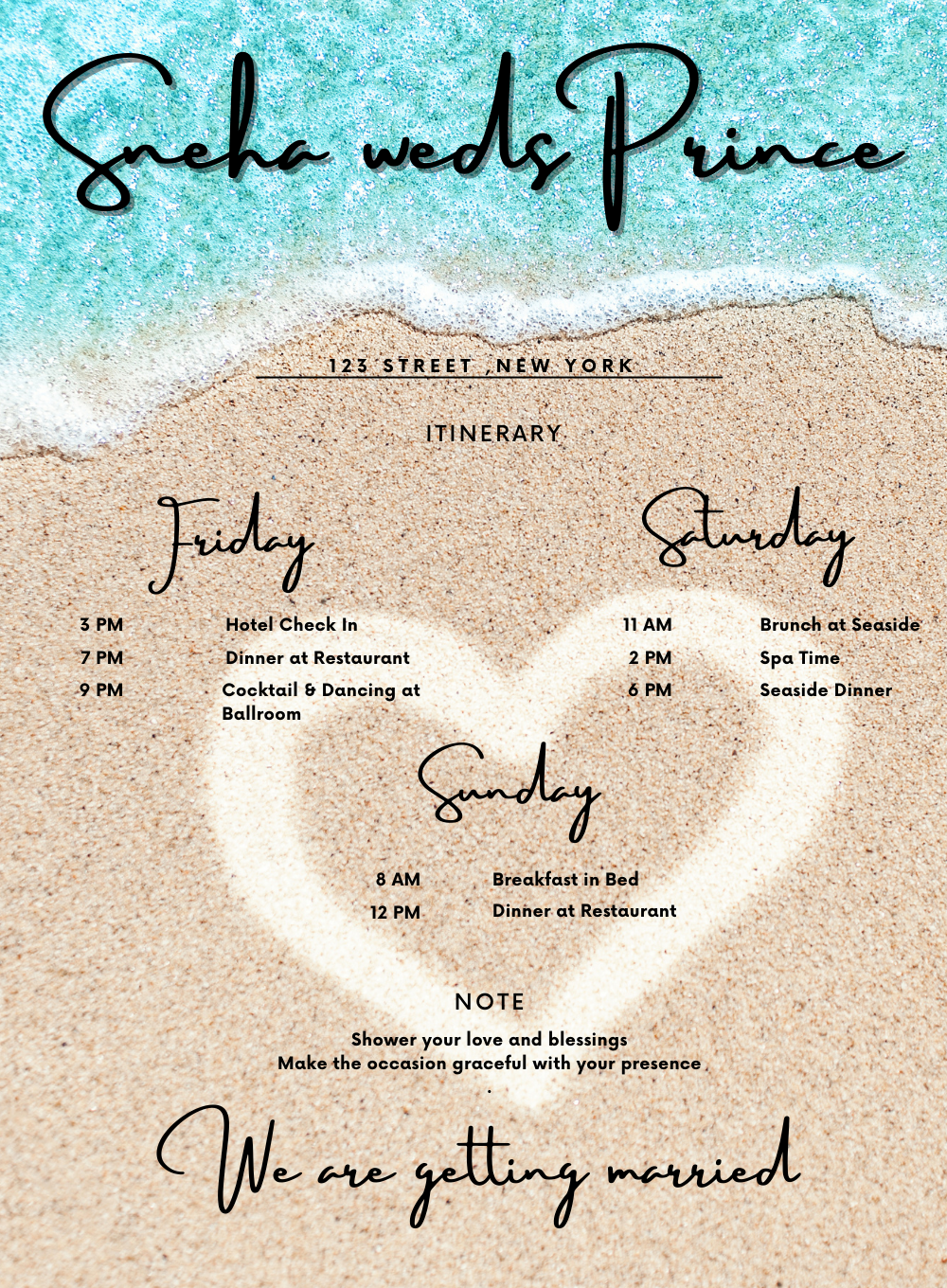 Beach Sand Wedding Itinerary Invitation-King of Cards