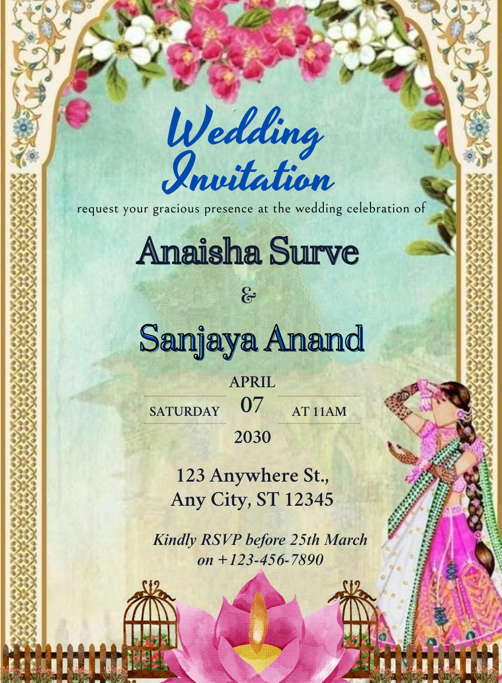 Beautiful Lotus Traditional Wedding Invitation-AATWI012