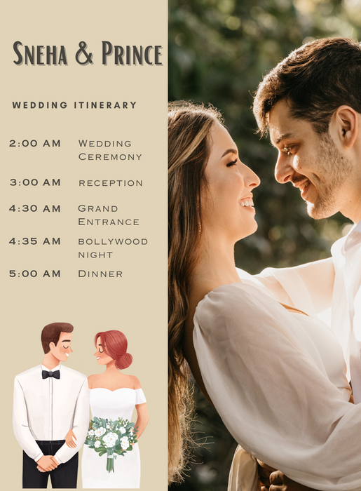 Beige Couple Wedding Itinerary Invitation-AAWII026