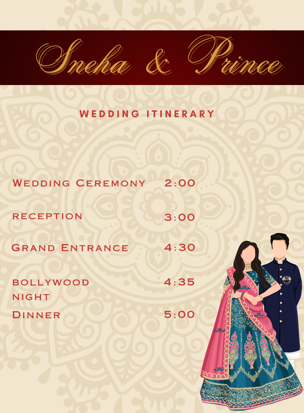 Beige Couple Wedding Itinerary Invitation-King of Cards