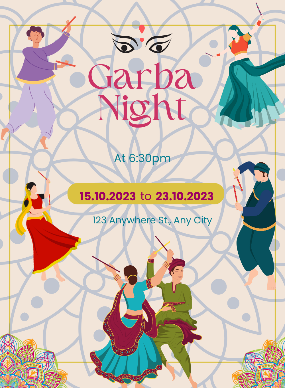 Beige Design Garba Invitations-King of Cards
