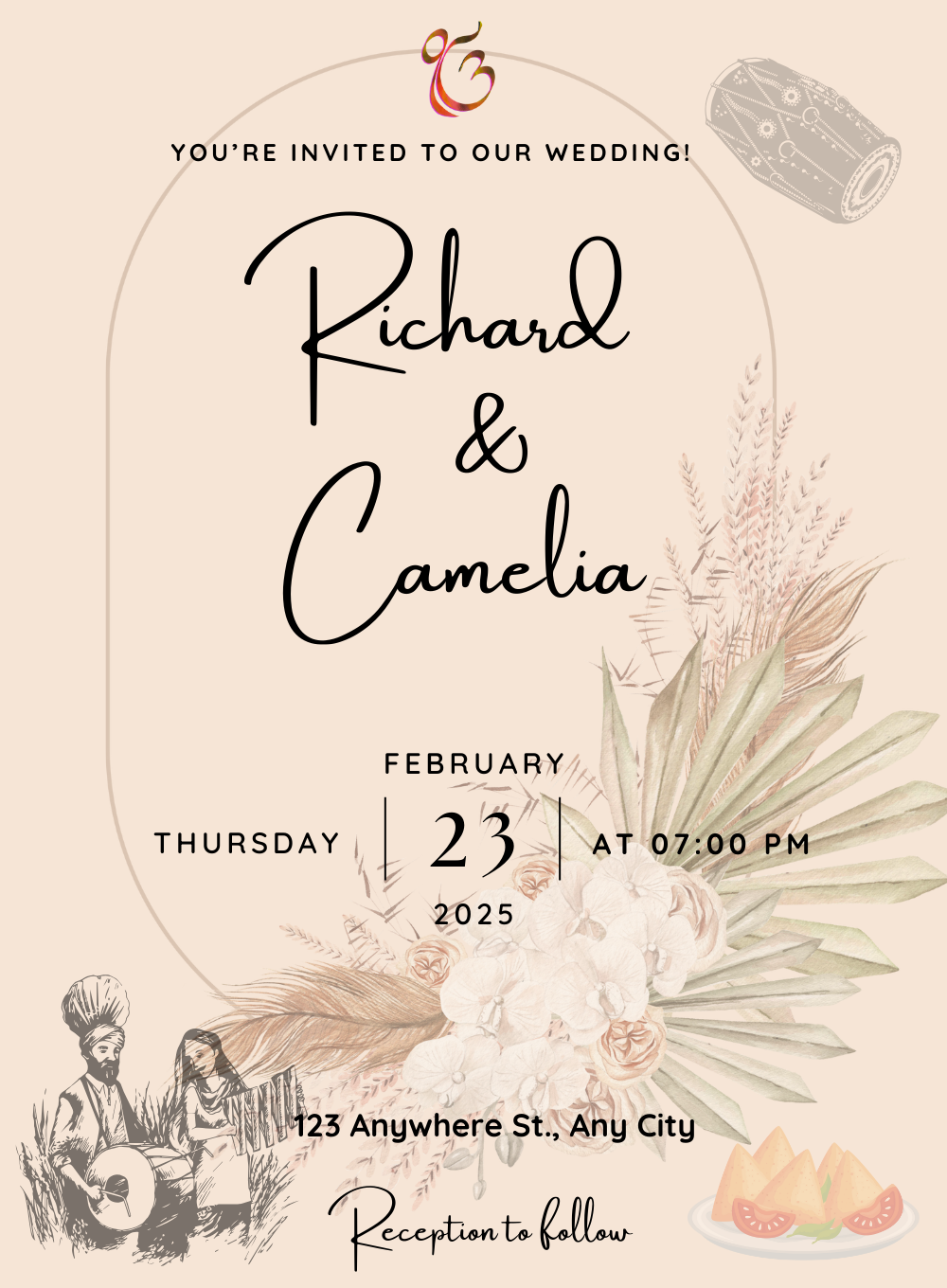 Beige Drum Punjabi Wedding Invitation-King of Cards