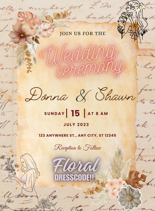 Beige Frame Floral Wedding Invitations-AAFWI022