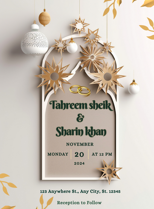 Beige Grandiose Muslim Wedding Invitation-AAMWI036