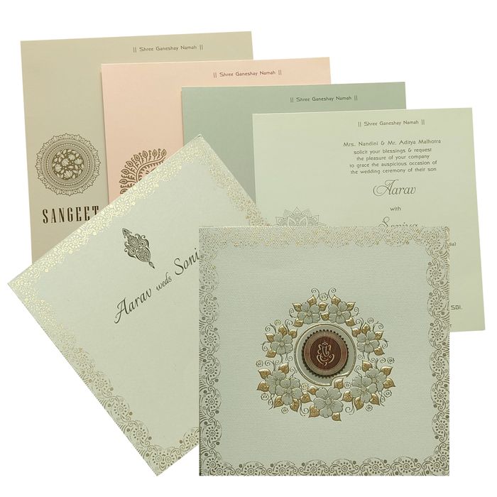Grey Floral Nameplate Padded Invitation Card-KRC29062