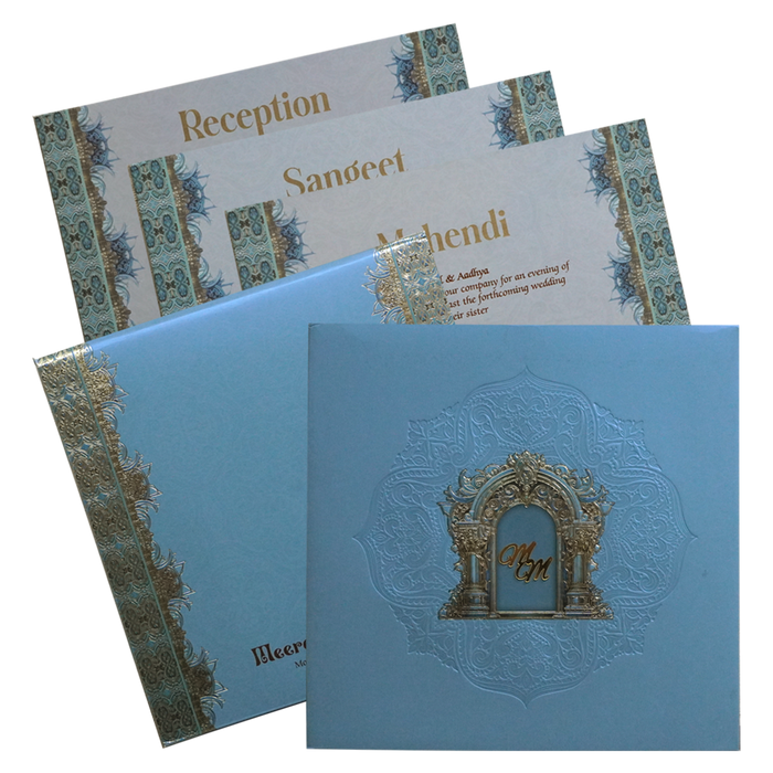 Make your event special with our exclusive Metallic Blue Premium Padded Wedding Invitation Card. Shop now! ?WhatsApp Support ?Express Delivery.