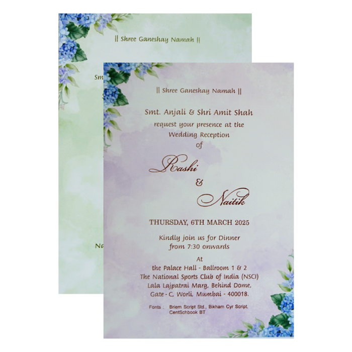 Blue Floral Padded Invitation Card-King of Cards
