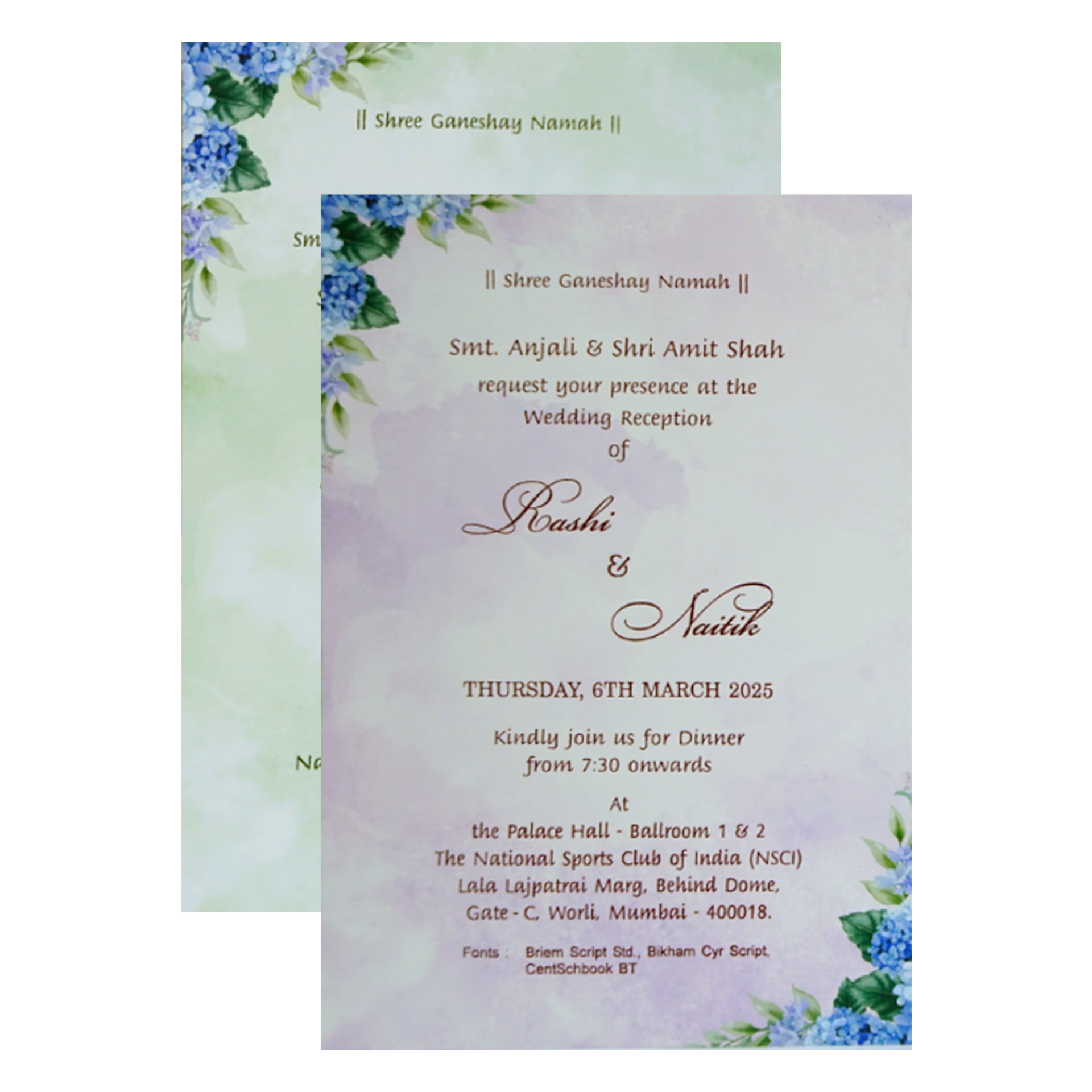 Blue Floral Padded Invitation Card-King of Cards