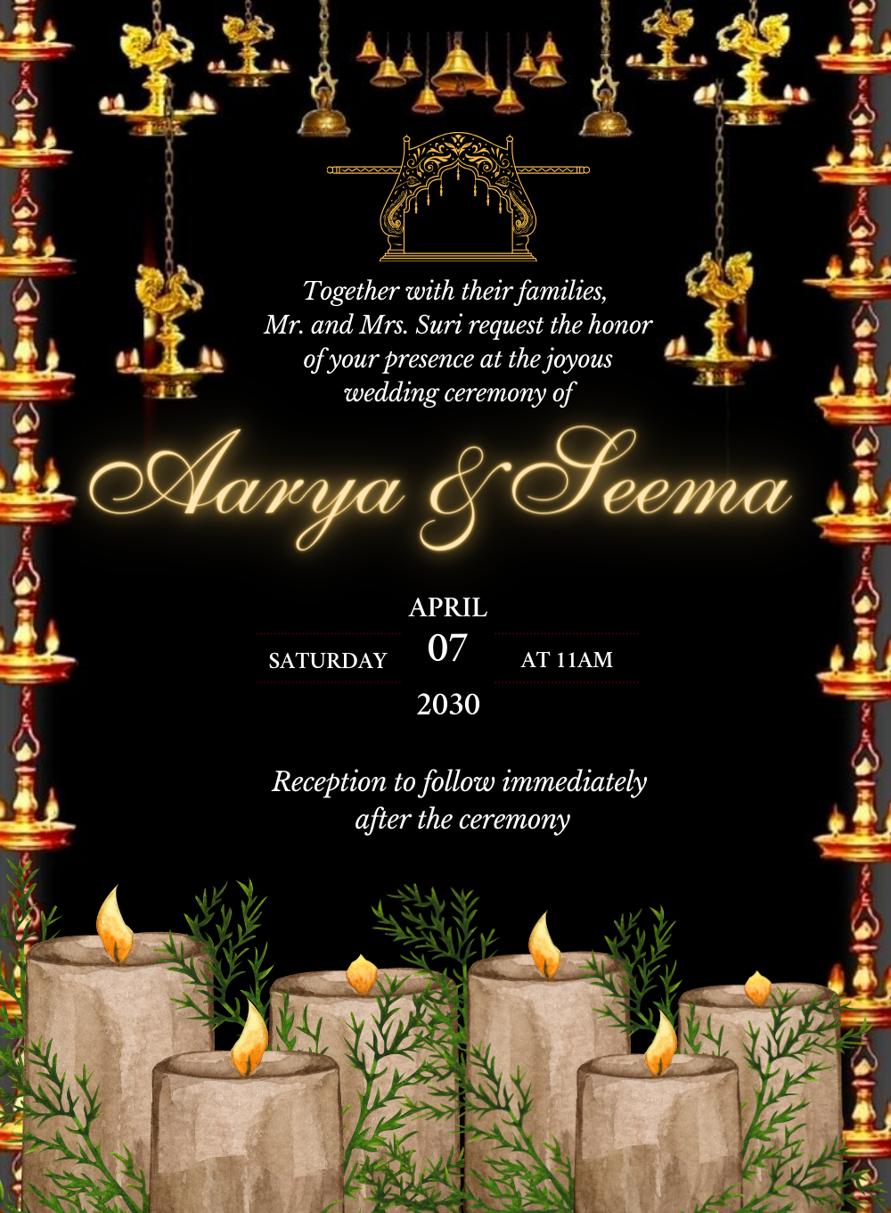 Black Candle Traditional Wedding Invitation-AATWI007