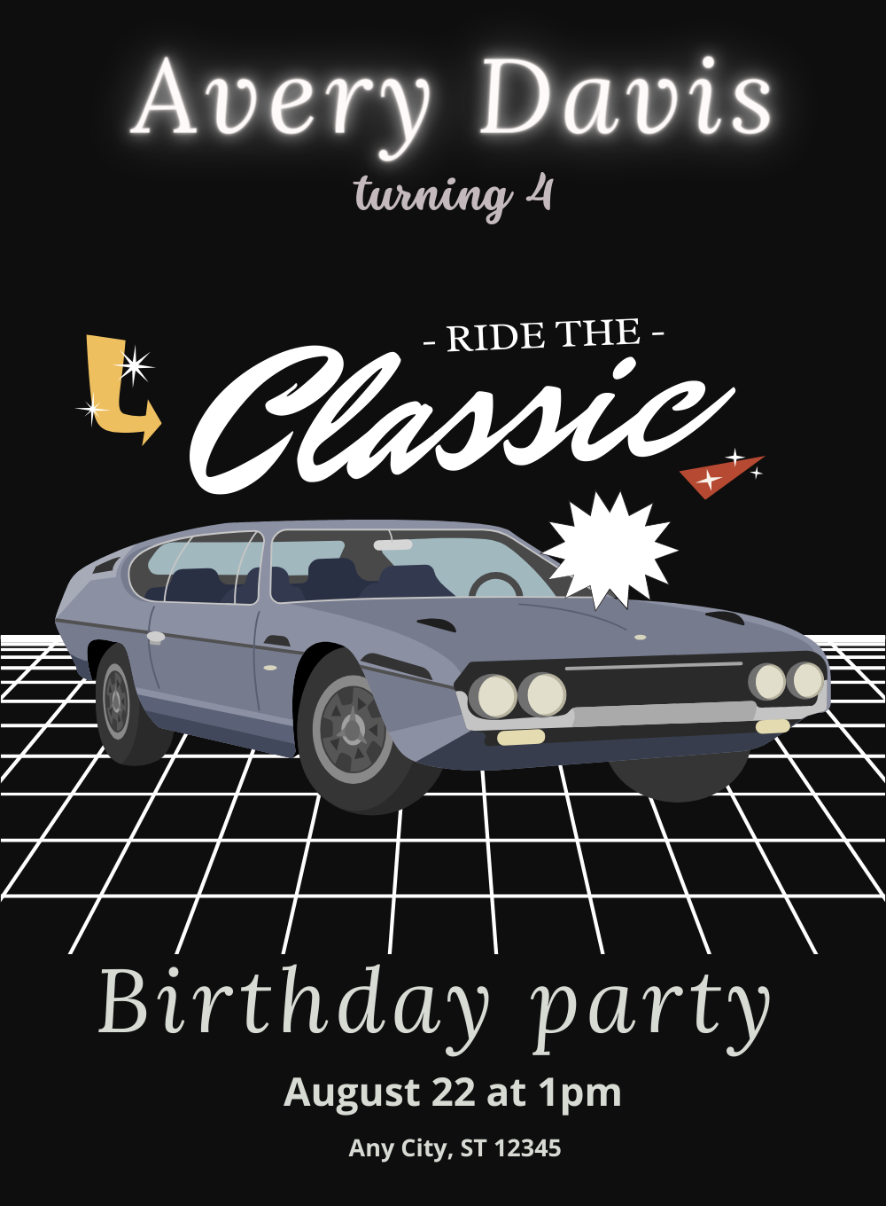 Black Classic Cars and Trains Invitation-AACAT007