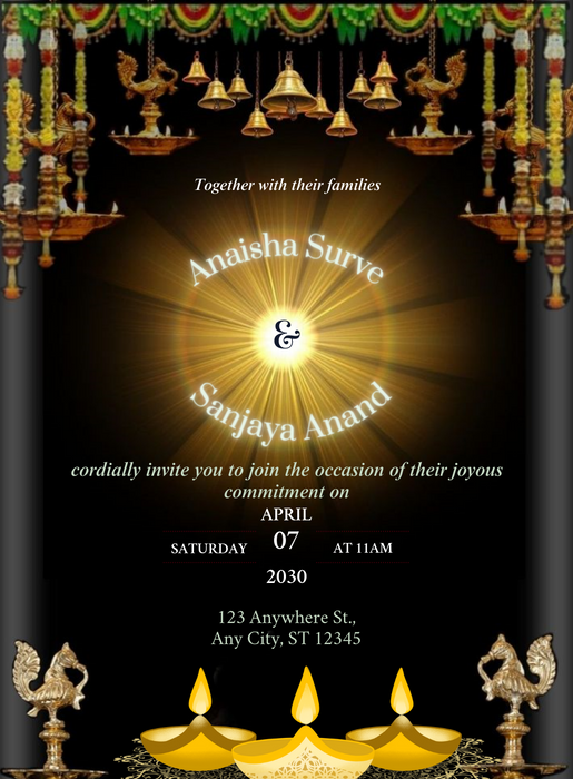 Black Golden Traditional Wedding Invitation-AATWI006