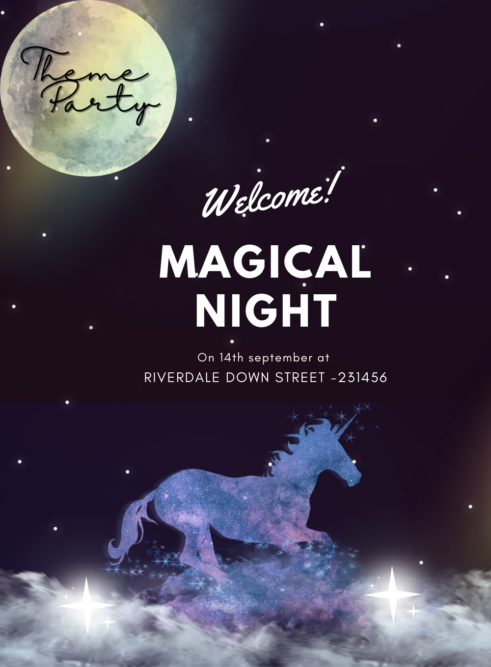Black Sparkling Unicorns Invitation-AAUNI008