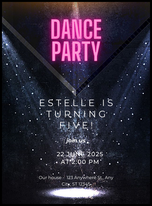 Black Spotlight Dance Party Invitations-AADPI034